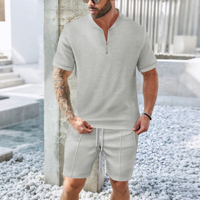 Men’s Sport Set – Relaxed Fit – Stretch Fabric – Zip Neck Top & Shorts