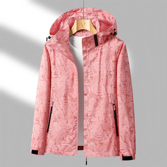 Women’s Waterproof Jacket – Lightweight Wind-Resistant – Adjustable Hood – Zip Pockets
