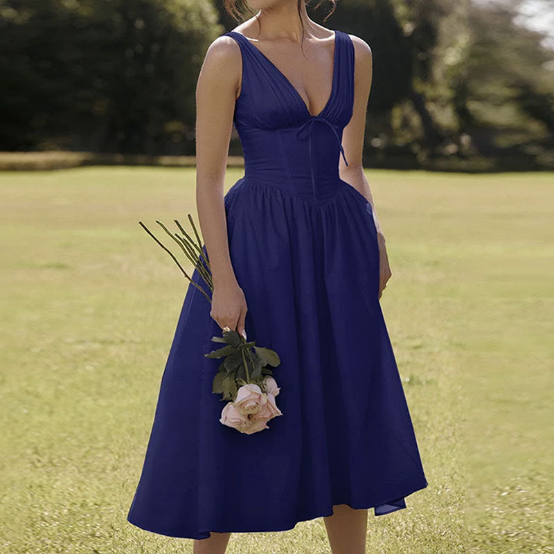 Women’s Midi Dress – V-Neck – A-Line Fit – Spaghetti Straps – Floral Print – Lightweight
