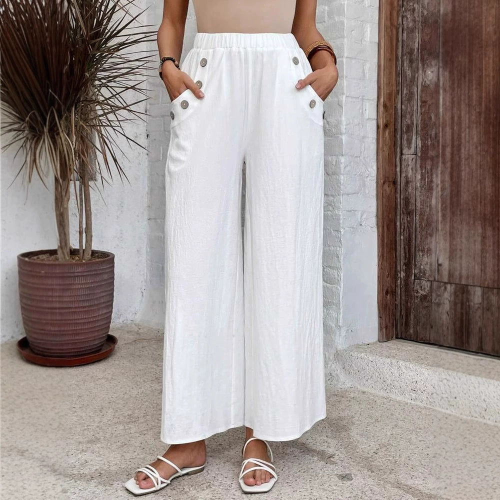 Women’s Cropped Pants – Wide Leg – Elastic Waist – Lightweight Breathable Casual Wear