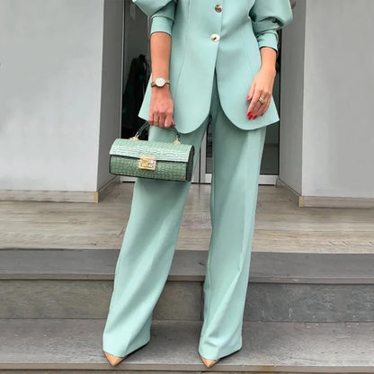 Women’s Blazer and Trousers Set – Structured Fit – Lantern Sleeve – Formal Wear