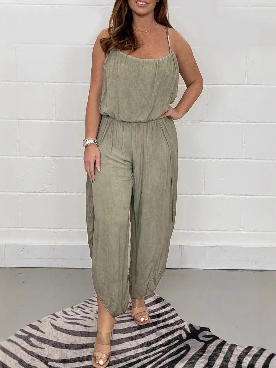 Women’s Jumpsuit – Relaxed Fit – Wide Leg – Spaghetti Straps – Breathable Blend