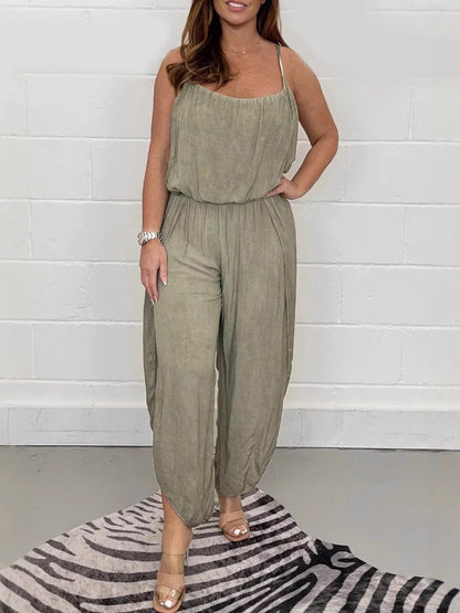 Women’s Jumpsuit – Relaxed Fit – Wide Leg – Spaghetti Straps – Breathable Blend