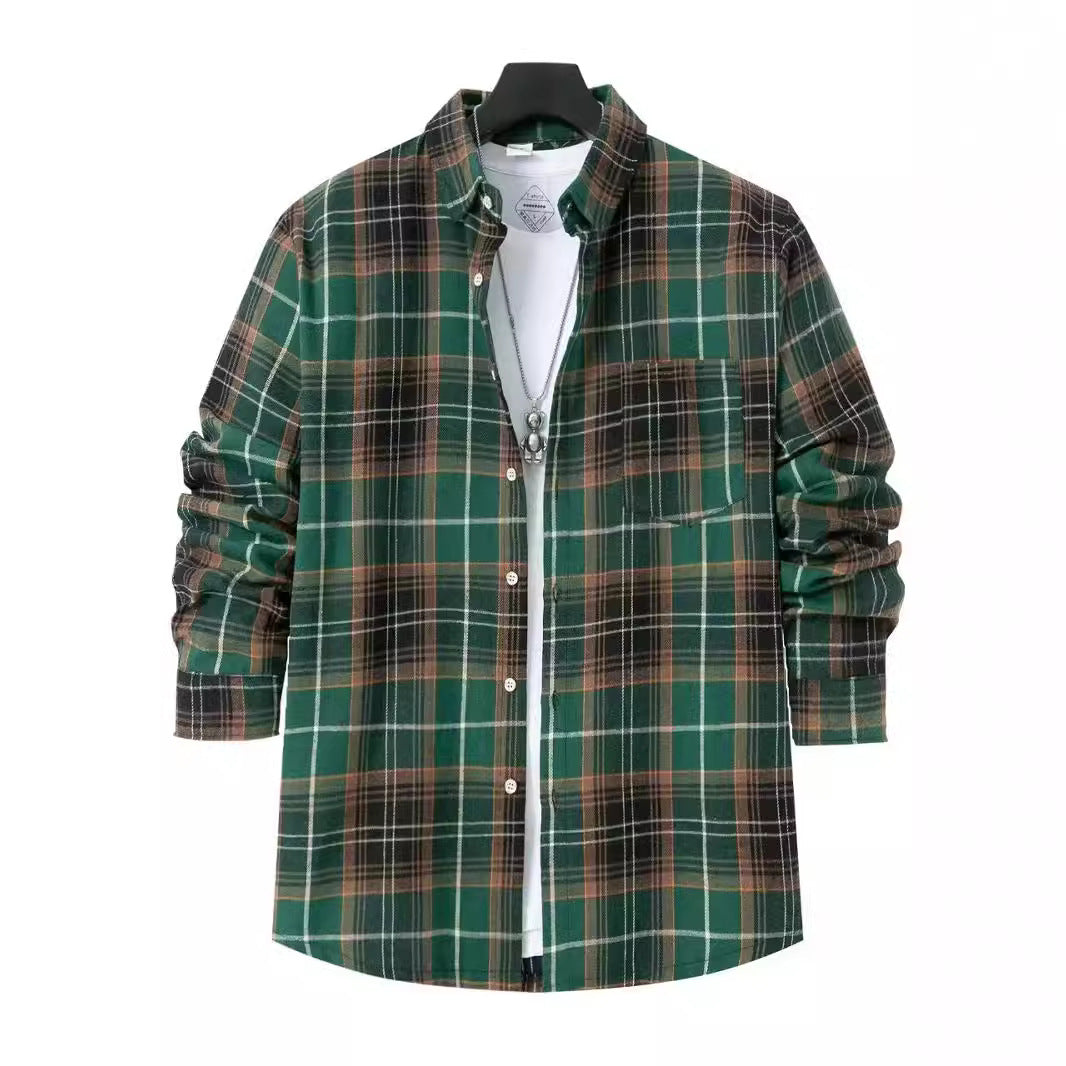 Men’s Checked Shirt – Oversized Fit – Cotton – Long Sleeve – Chest Pocket