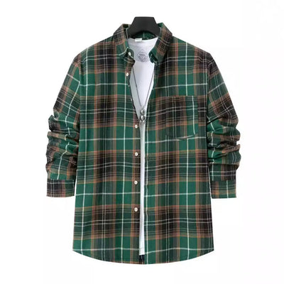 Men’s Checked Shirt – Oversized Fit – Cotton – Long Sleeve – Chest Pocket