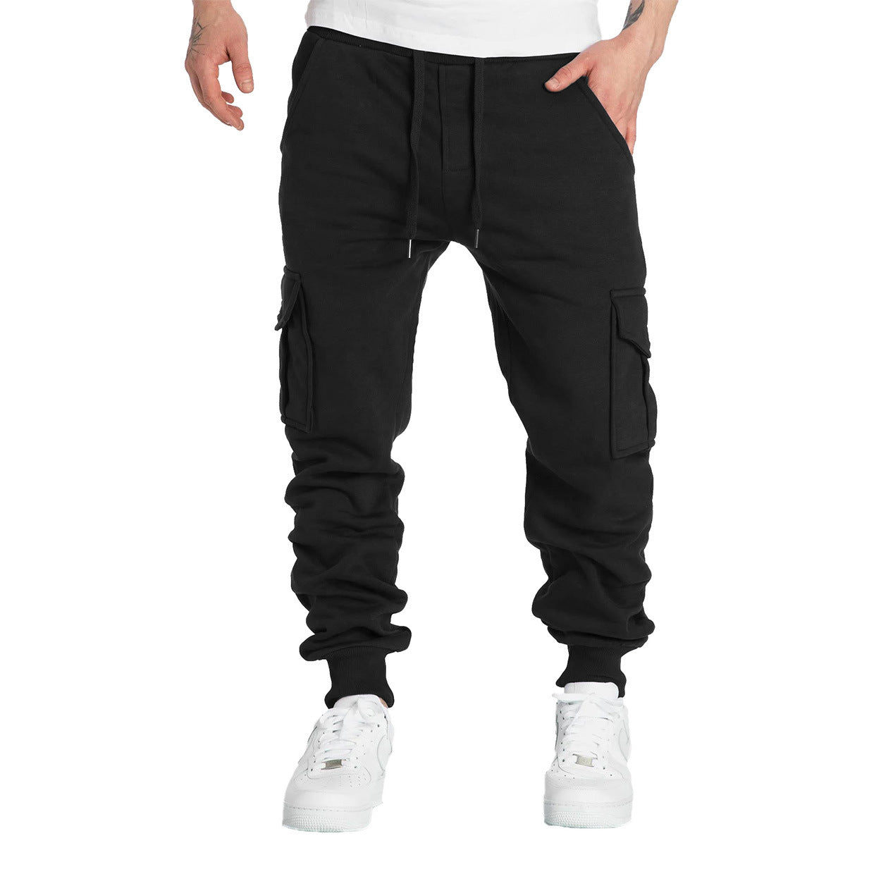 Men's casual drawstring waist pants with flap pockets