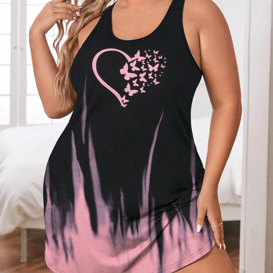 Women’s Nightdress – Loose Fit – Sleeveless – Cotton – Heart Print – Short Length