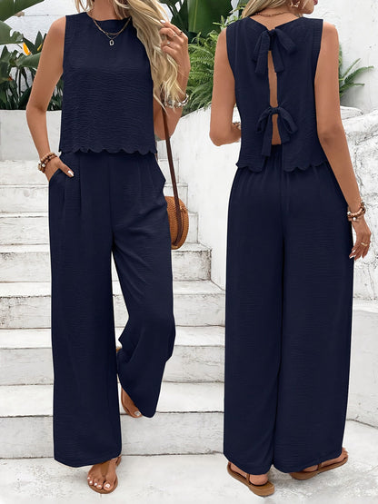 Women’s Co-Ord Set – Sleeveless Cropped Top – High Waist Wide-Leg Trousers – Relaxed Fit