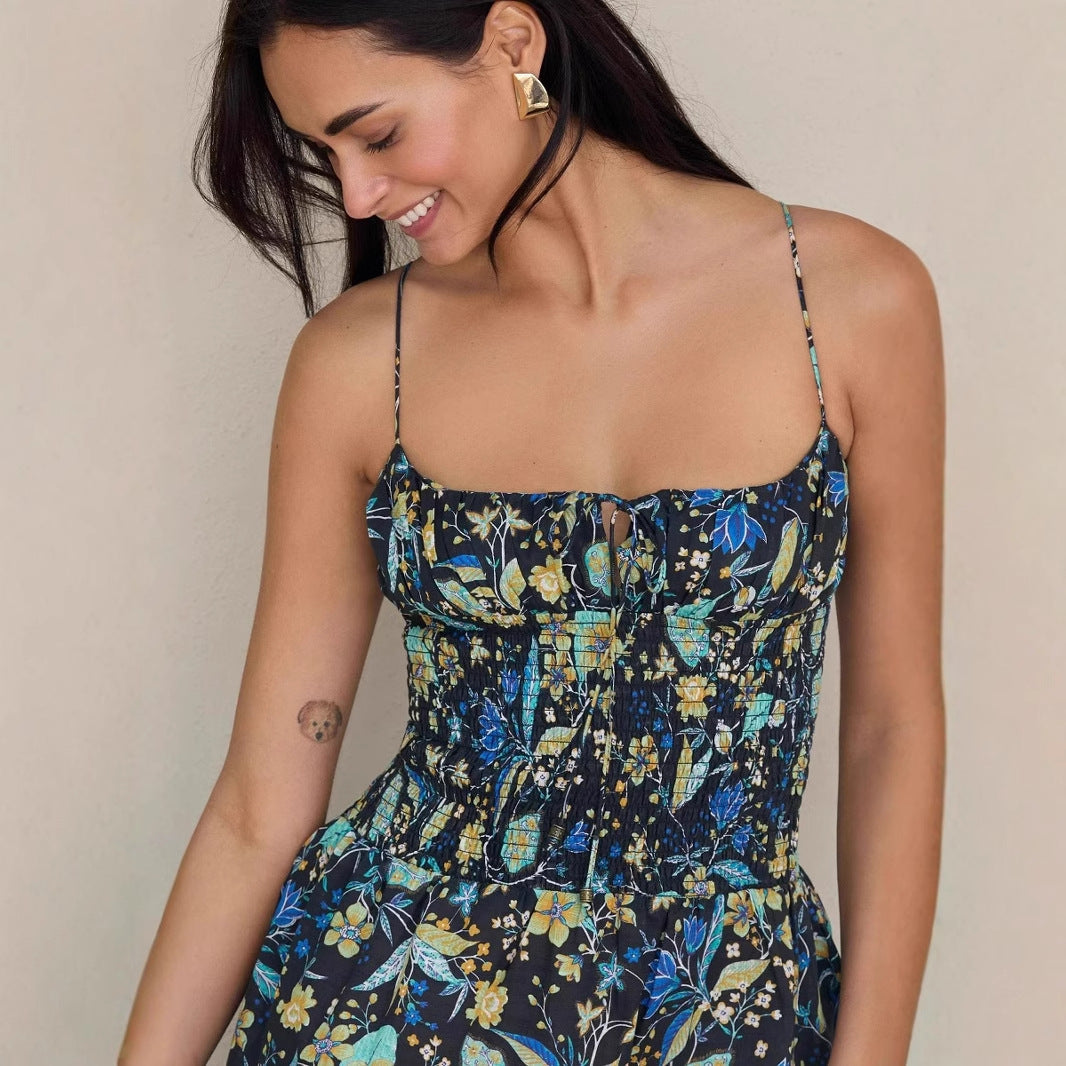Women’s Sundress – Lightweight – Smocked Waist – Floral Print – Ruffle Hem