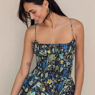 Women’s Sundress – Lightweight – Smocked Waist – Floral Print – Ruffle Hem