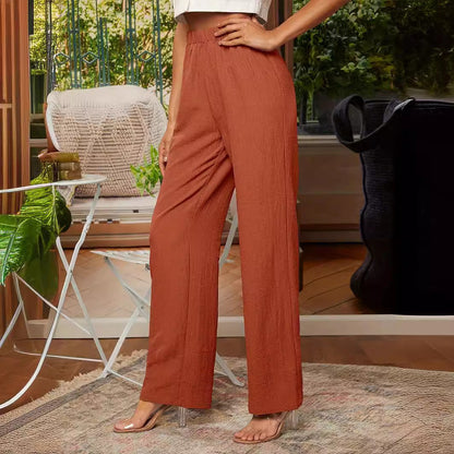 Women’s Straight-Leg Trousers – Relaxed Fit – Elastic Waist – Lightweight Breathable Fabric