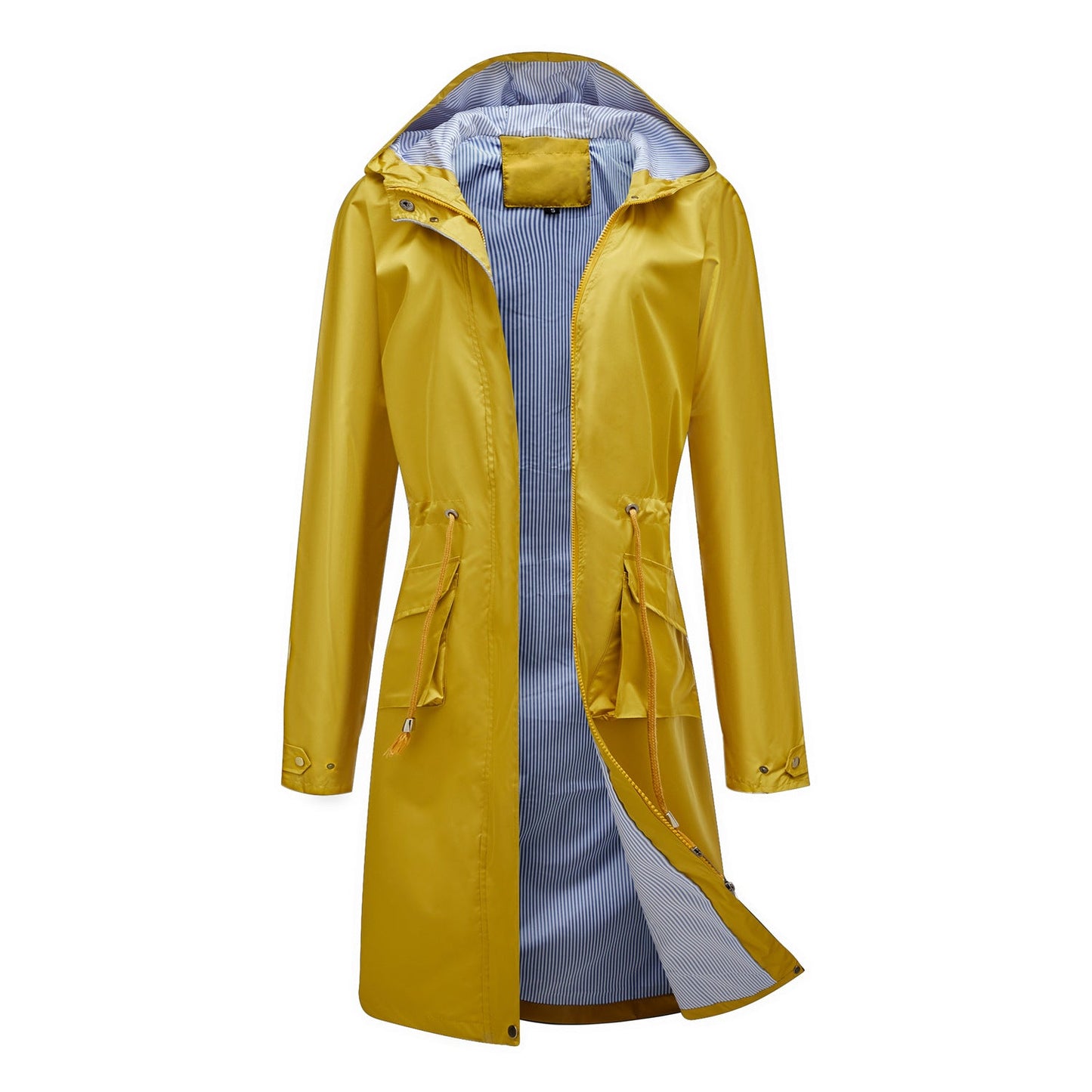 Women’s Longline Hooded Jacket – Relaxed Fit – Water-Resistant – Adjustable Waist – Pockets
