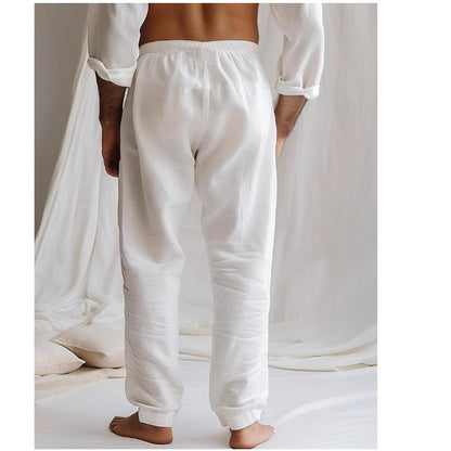 Men’s Linen Trousers – Relaxed Fit – Lightweight Breathable – Drawstring Waist