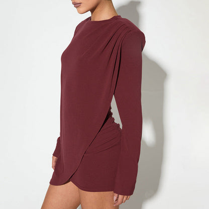 Women’s Bodycon Mini Dress – Slim Fit – Long Sleeve – Draped Side Detail – Knit Stretch