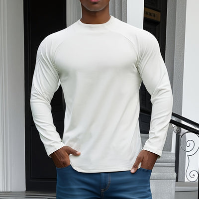 Men’s Long Sleeve T-Shirt – Slim Fit – Soft Stretch – Crew Neck – Raglan Sleeve