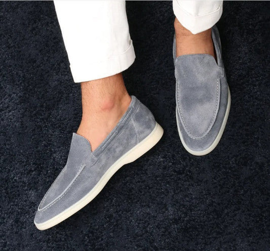 Men’s Suede Loafers – Slip-On Moc Toe – Flat Sole – Smart Casual Driving Shoe
