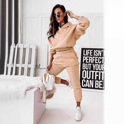 Women’s Tracksuit Set – Relaxed Fit – Cotton Blend – Tapered Leg – Hoodie & Joggers