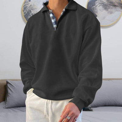 Men’s Sweatshirt – Soft Knit – V-Neck Lapel – Loose Fit – Ribbed Cuffs – Casual Wear