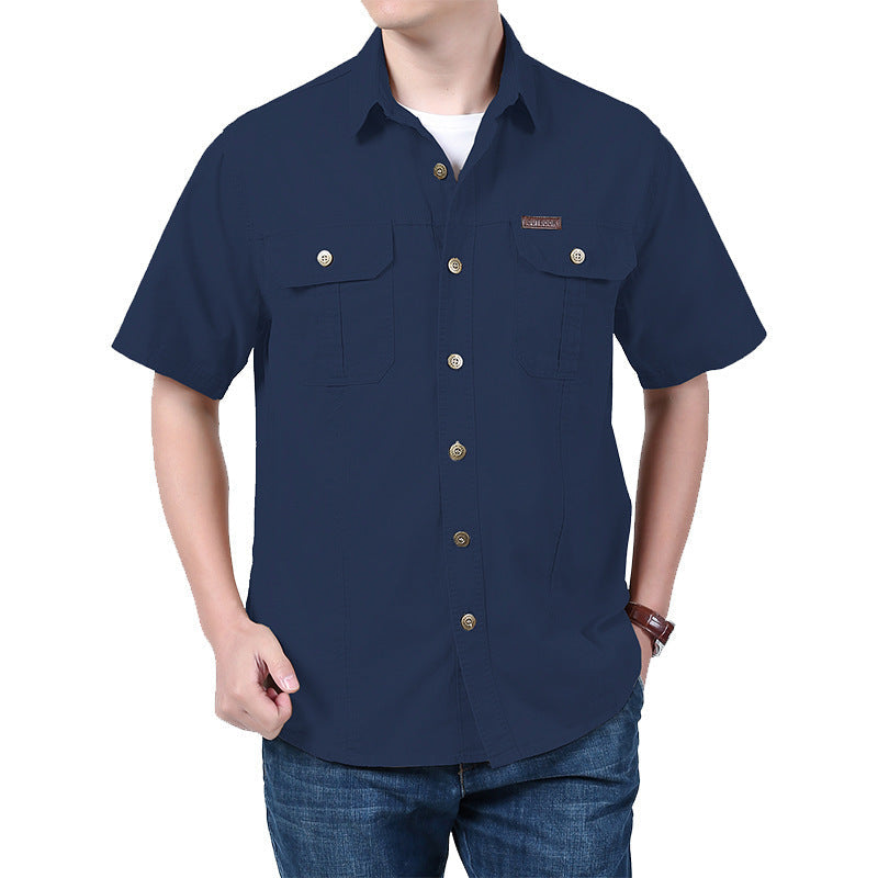 Men’s Work Shirt – Cotton Blend – Relaxed Fit – Short Sleeve – Button-Up with Pockets