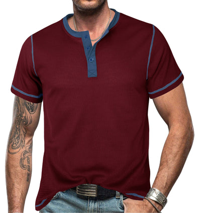 Men’s Henley Shirt – Slim Fit – Cotton – Short Sleeve Casual Style