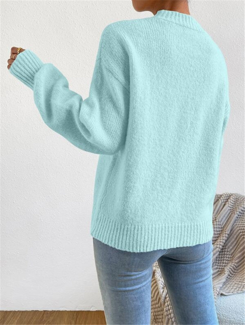 Women’s Knit Sweater – Relaxed Fit – Soft Touch – Crew Neck – Ribbed Cuffs