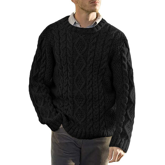 Men’s Sweater – Chunky Cable Knit – Oversized Fit – Round Neck Long Sleeve Pullover