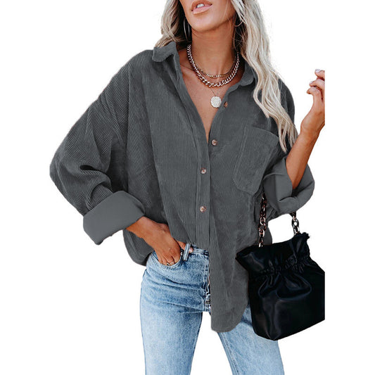 Women’s Corduroy Shirt – Oversized Fit – Long Sleeve – Casual Button-Up Layering Piece