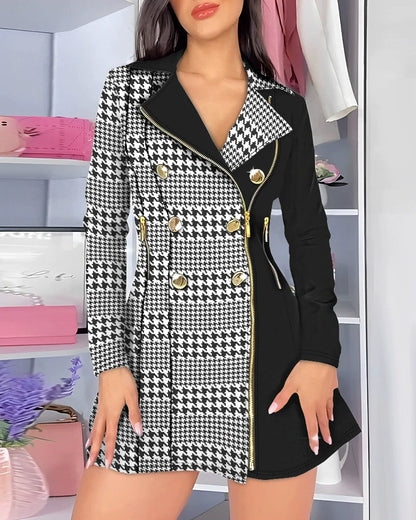 Women’s Suit Dress – Slim Fit Blazer Style – Long Sleeve – Asymmetric Zipper Detail