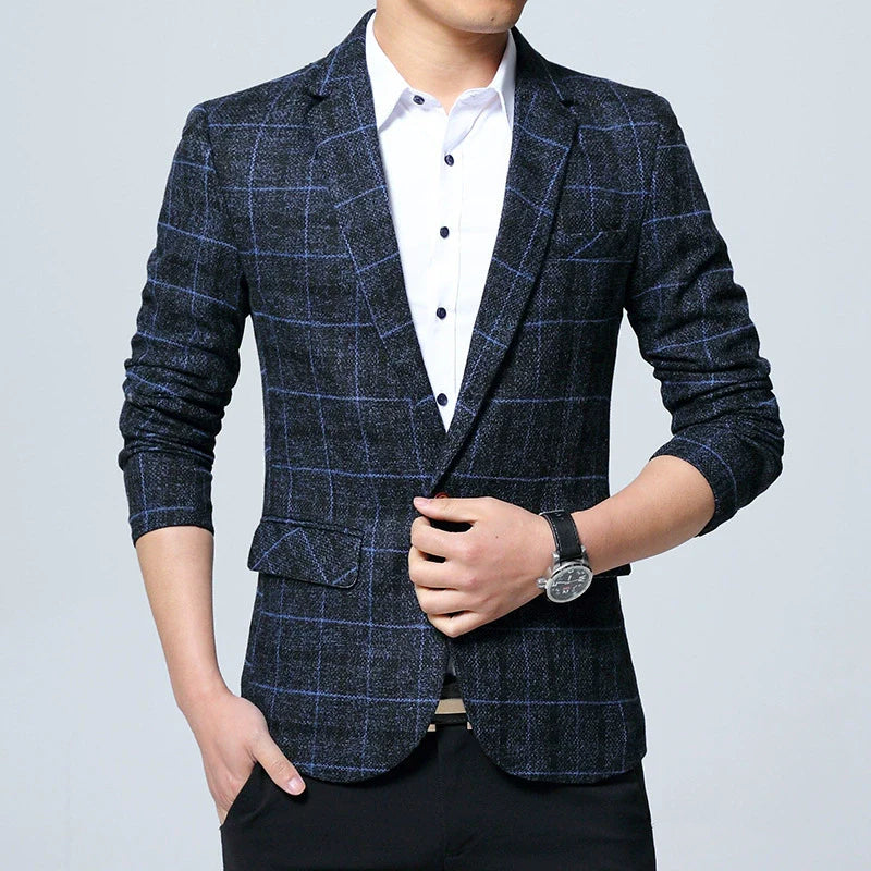 Men’s Blazer – Wool Blend – Modern Fit – Large Plaid – Single-Breasted Notch Lapel