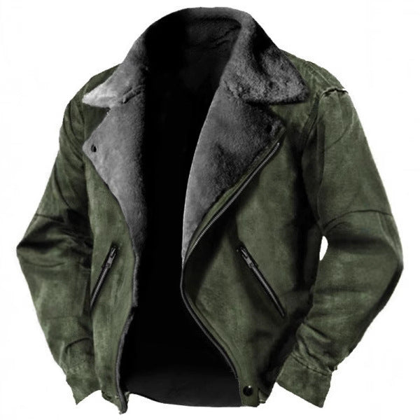 Men’s Suede Jacket – Shearling Lined – Structured Fit – Retro Lapel – Zipped Pockets