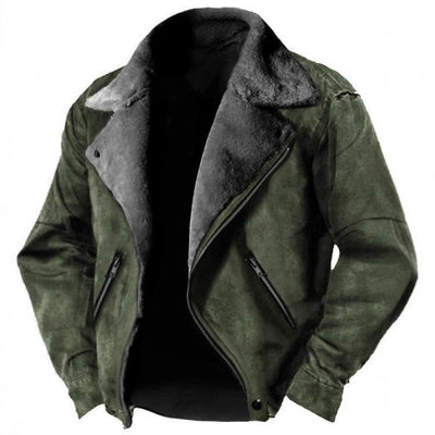 Men’s Suede Jacket – Shearling Lined – Structured Fit – Retro Lapel – Zipped Pockets