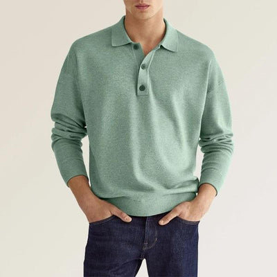 Men’s Polo Shirt – Knit Cotton Blend – Classic Fit – Long Sleeve – Ribbed Cuffs