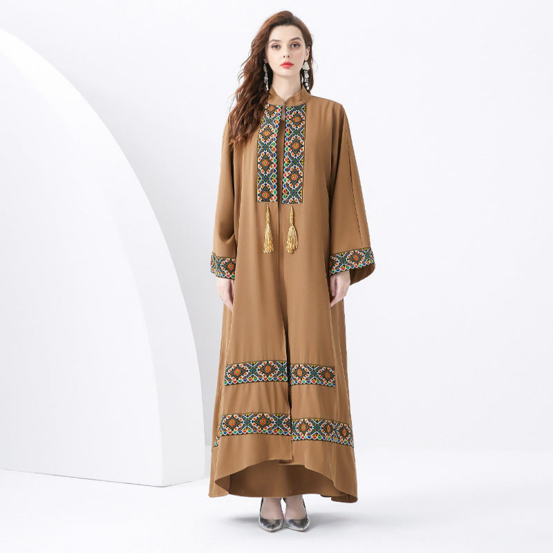 Women’s Two-Piece Set – Bohemian Robe & Sleeveless Dress – Embroidered Detail – Tassel Tie – Relaxed Fit