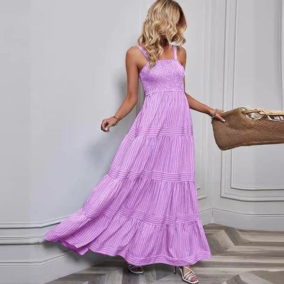 Women’s Sundress – Full Length – Smocked Bodice – Tiered Skirt – Spaghetti Straps