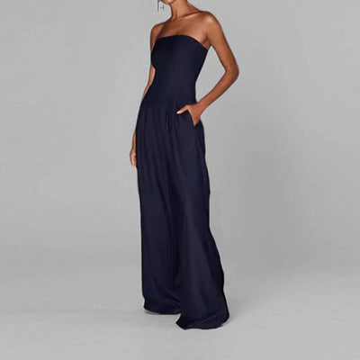 Women’s Strapless Jumpsuit – Satin Feel – Tailored Bodice – Wide Leg Elegant Fit
