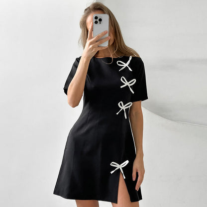 Women’s A-Line Dress – Tailored Fit – Short Sleeve – Bow Detail – Mini Length