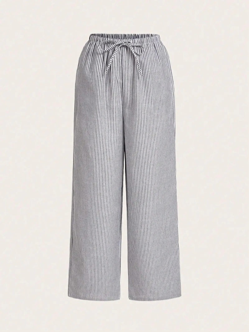 Women’s Straight-Leg Trousers – Relaxed Fit – Breathable – Drawstring Waist – Striped