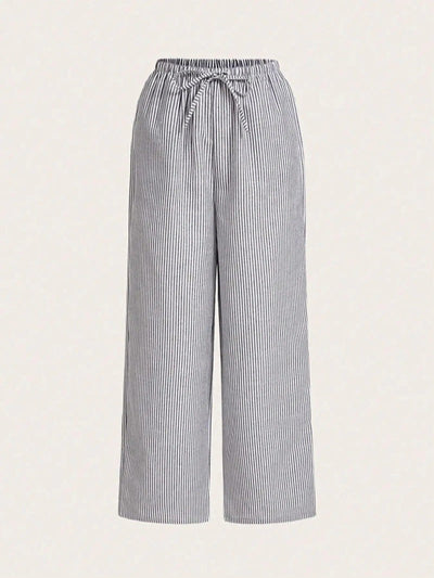 Women’s Straight-Leg Trousers – Relaxed Fit – Breathable – Drawstring Waist – Striped