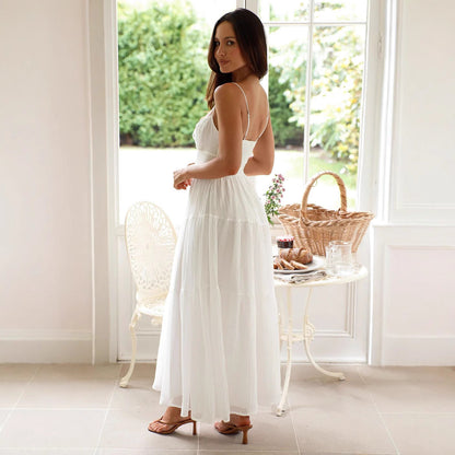 Women’s Maxi Dress – Breathable Cotton Blend – Tiered Flow Fit – Spaghetti Straps
