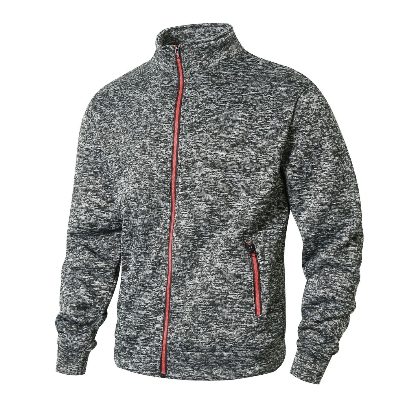 Men’s Zip-Up Jacket – Fleece Lined Knit – Stand Collar – Zipper Pockets – Regular Fit
