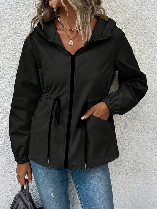 Women’s Outdoor Jacket – Waterproof Shell – Hooded – Adjustable Waist