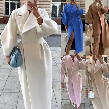 Women's stylish lantern sleeve long coat with collar