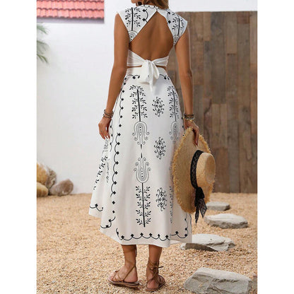 Women’s Two-Piece Set – Sleeveless Crop Top & Wrap Midi Skirt – Cotton Linen Blend