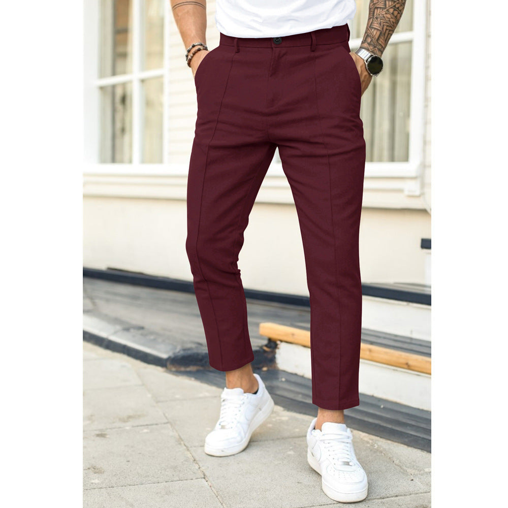 Men’s Slim Fit Trousers – Ankle Length – Woven Fabric – Double Pleat – Belt Loops
