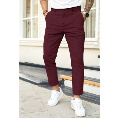 Men’s Slim Fit Trousers – Ankle Length – Woven Fabric – Double Pleat – Belt Loops