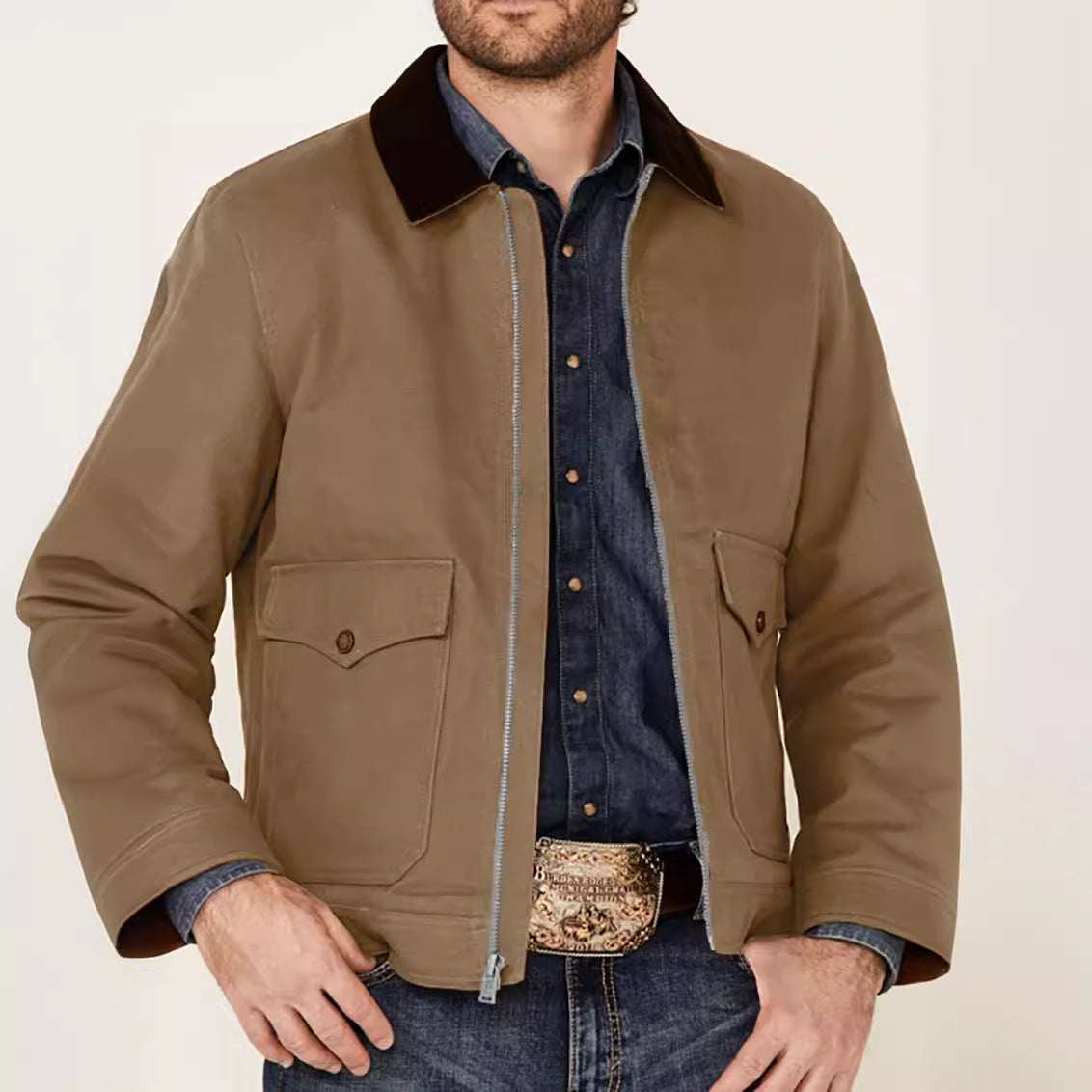 Men’s Jacket – Regular Fit – Cotton Blend – Zip Front – Flap Pockets – Smart Casual