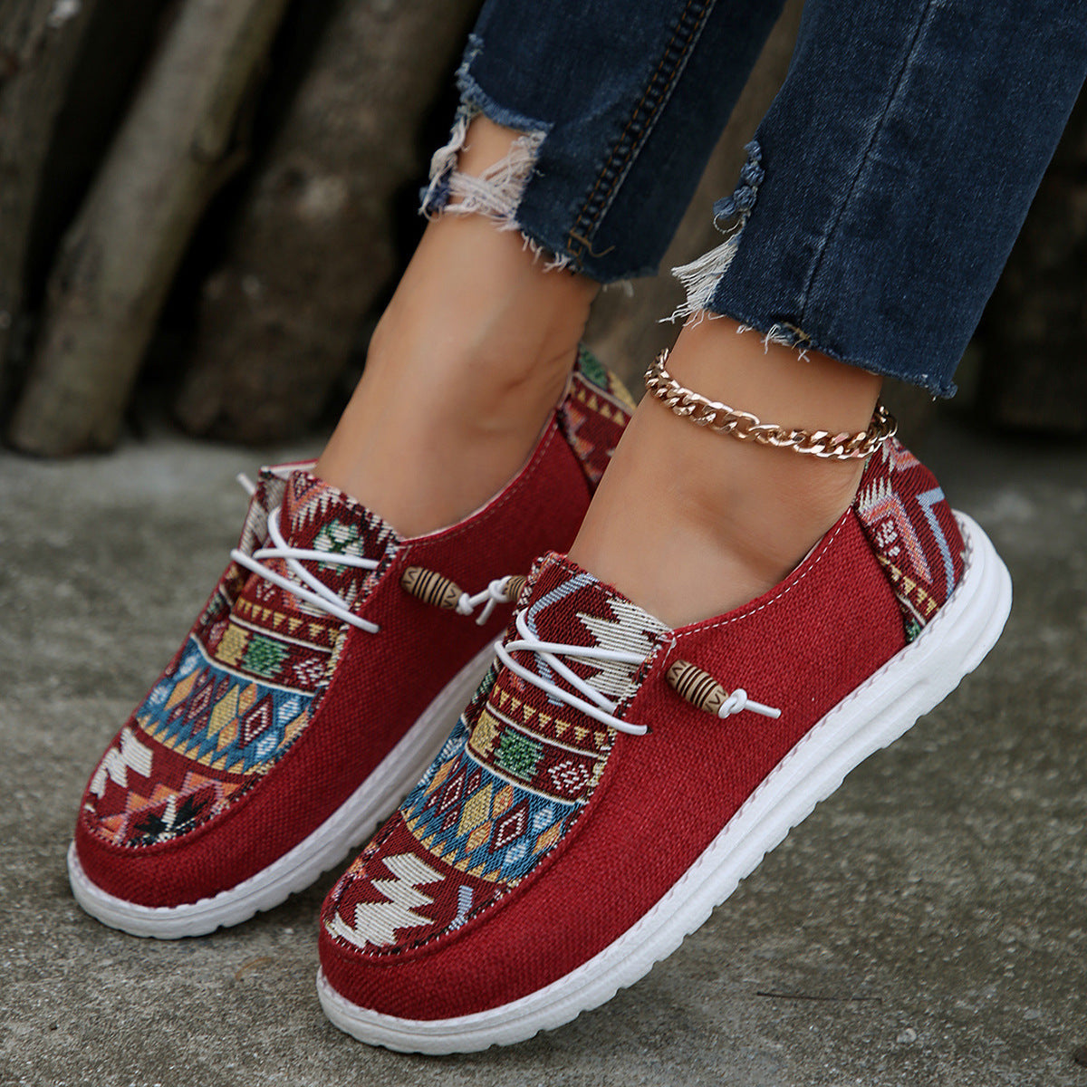 Women’s Slip-On Shoes – Woven Fabric – Floral Tapestry – Lightweight Casual Fit
