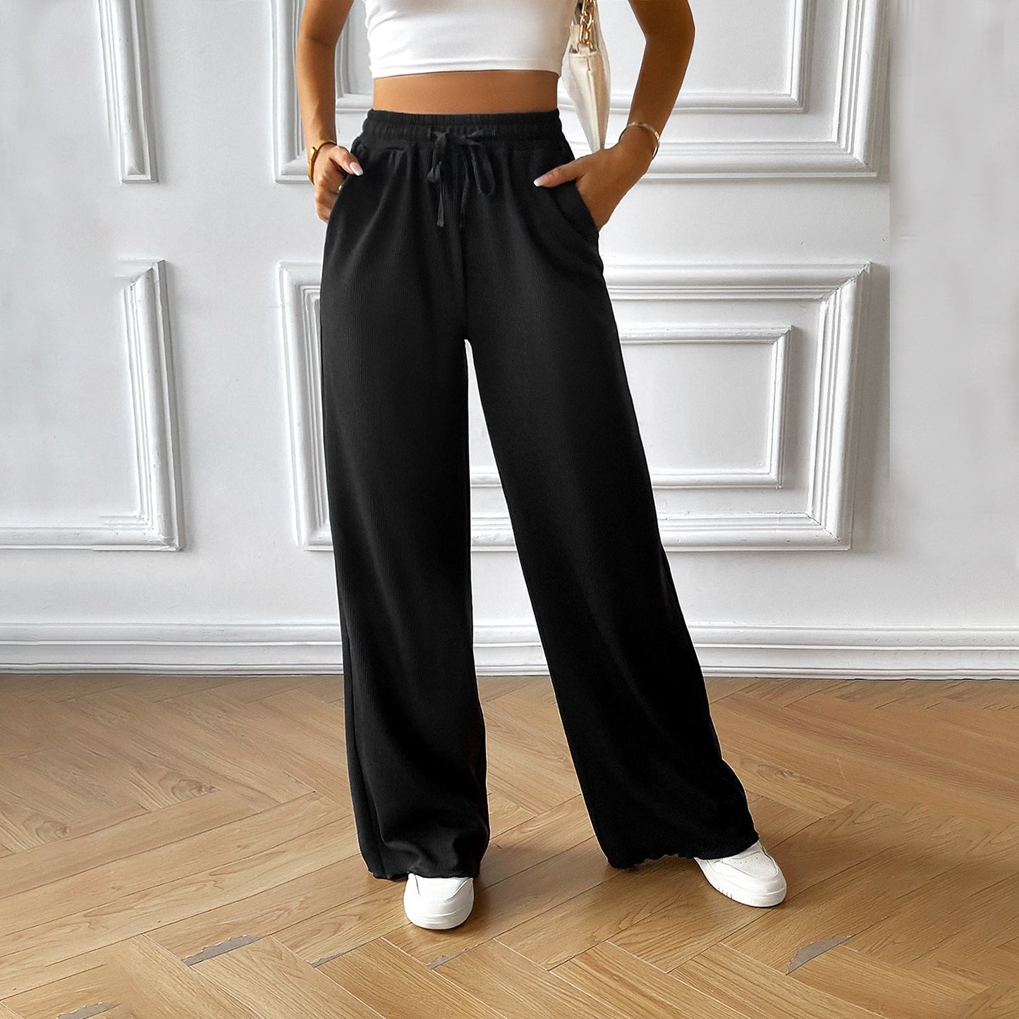 Women’s Wide-Leg Pants – Lightweight Breathable Fabric – Relaxed Fit – Elastic Drawstring Waist