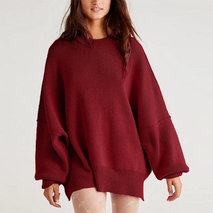 Women’s Pullover Knit Sweater – Oversized Fit – Crew Neck – Long Sleeve – Side Slits