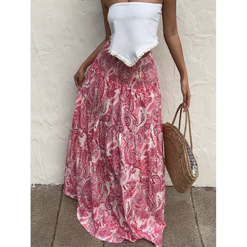 Women’s Maxi Skirt – Relaxed Fit – Cotton – Elastic Waist – Paisley Pattern